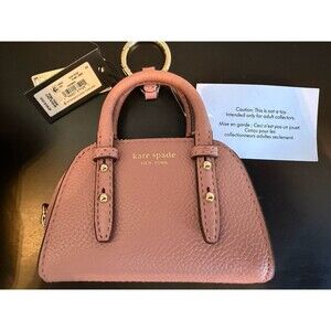 Kate Spade  Charmed Pebbled Leather Key Fob Mini Bag Charm Dusk Rose Pink NWT